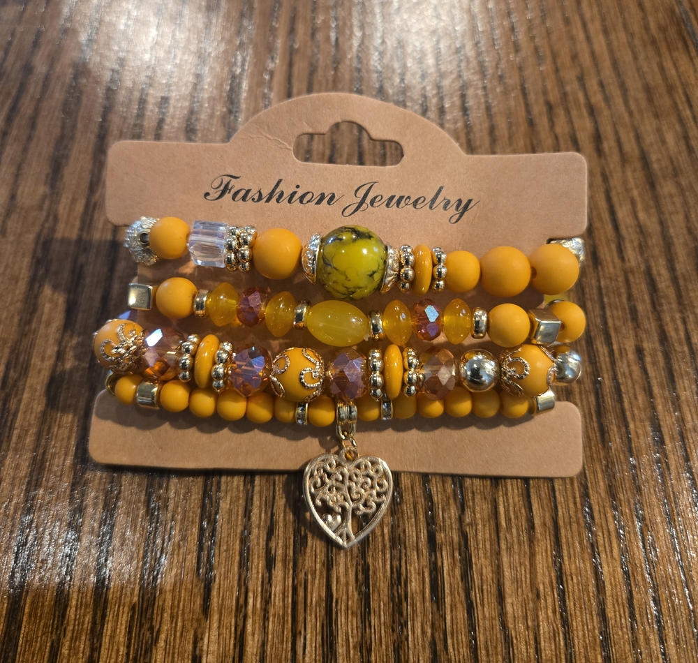 Vibrant Yellow Beaded Bracelet with Heart Charm